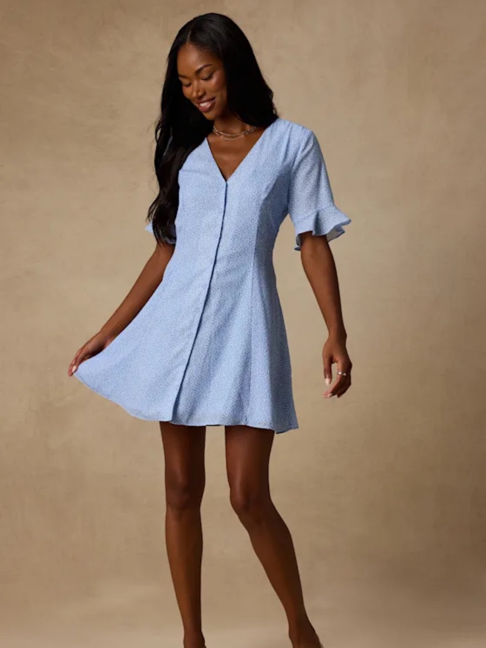 Lulus Castana Light Blue Print Button-Up Dress size M